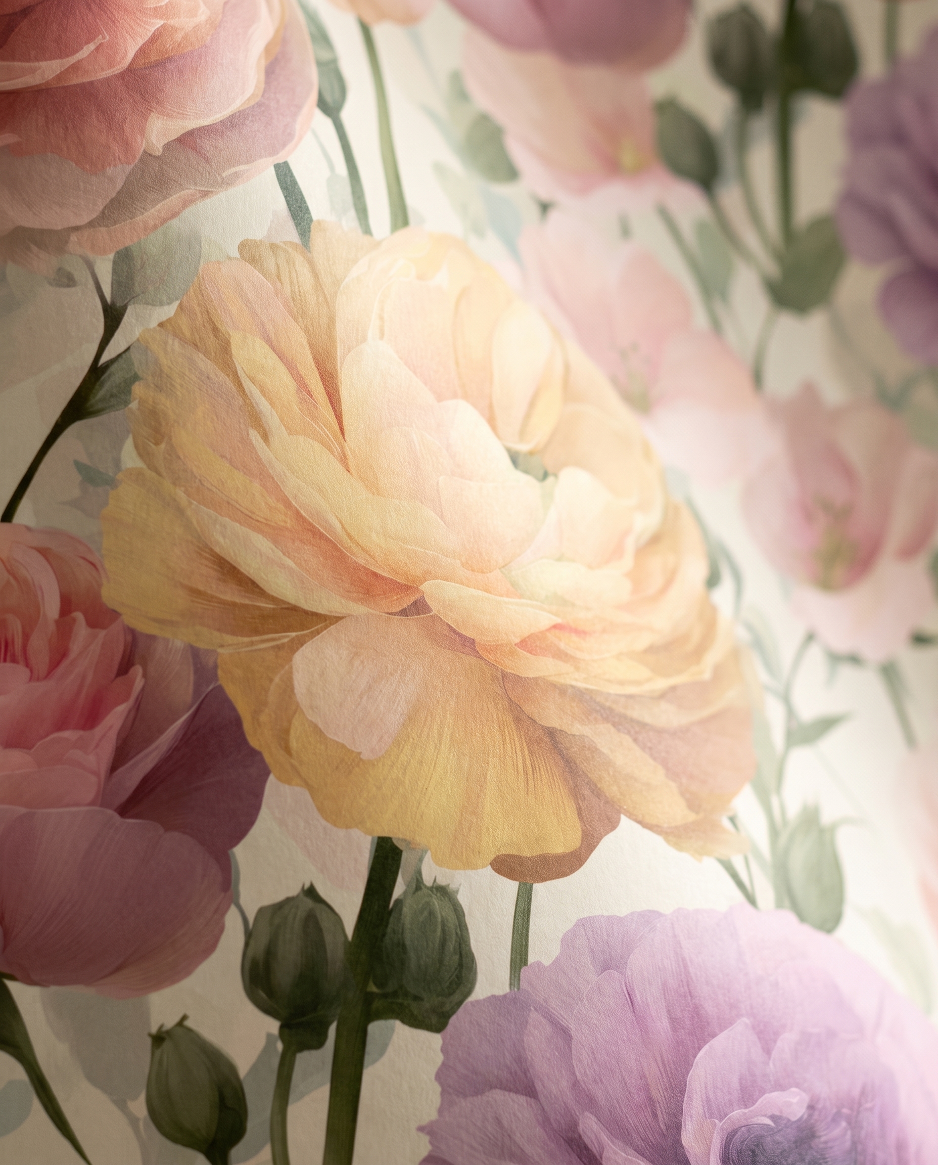 Pastel Renkli Büyük Şakayık Çiçekli Duvar Kağıdı, Romantik Vintage Botanik Duvar Posteri Çiçekli Duvar Kağıtları 6 Pastel Renkli Büyük Şakayık Çiçekli Duvar Kağıdı, Romantik Vintage Botanik Duvar Posteri Çiçekli Duvar Kağıtları 6