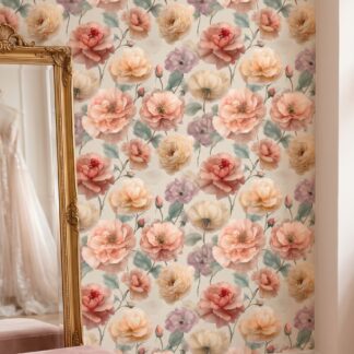 Pastel Pembe ve Şeftali Tonlarında İri Çiçekli Duvar Kağıdı, Romantik Vintage Stil Botanik Duvar Posteri Çiçekli Duvar Kağıtları Pastel Pembe ve Şeftali Tonlarında İri Çiçekli Duvar Kağıdı, Romantik Vintage Stil Botanik Duvar Posteri Çiçekli Duvar Kağıtları