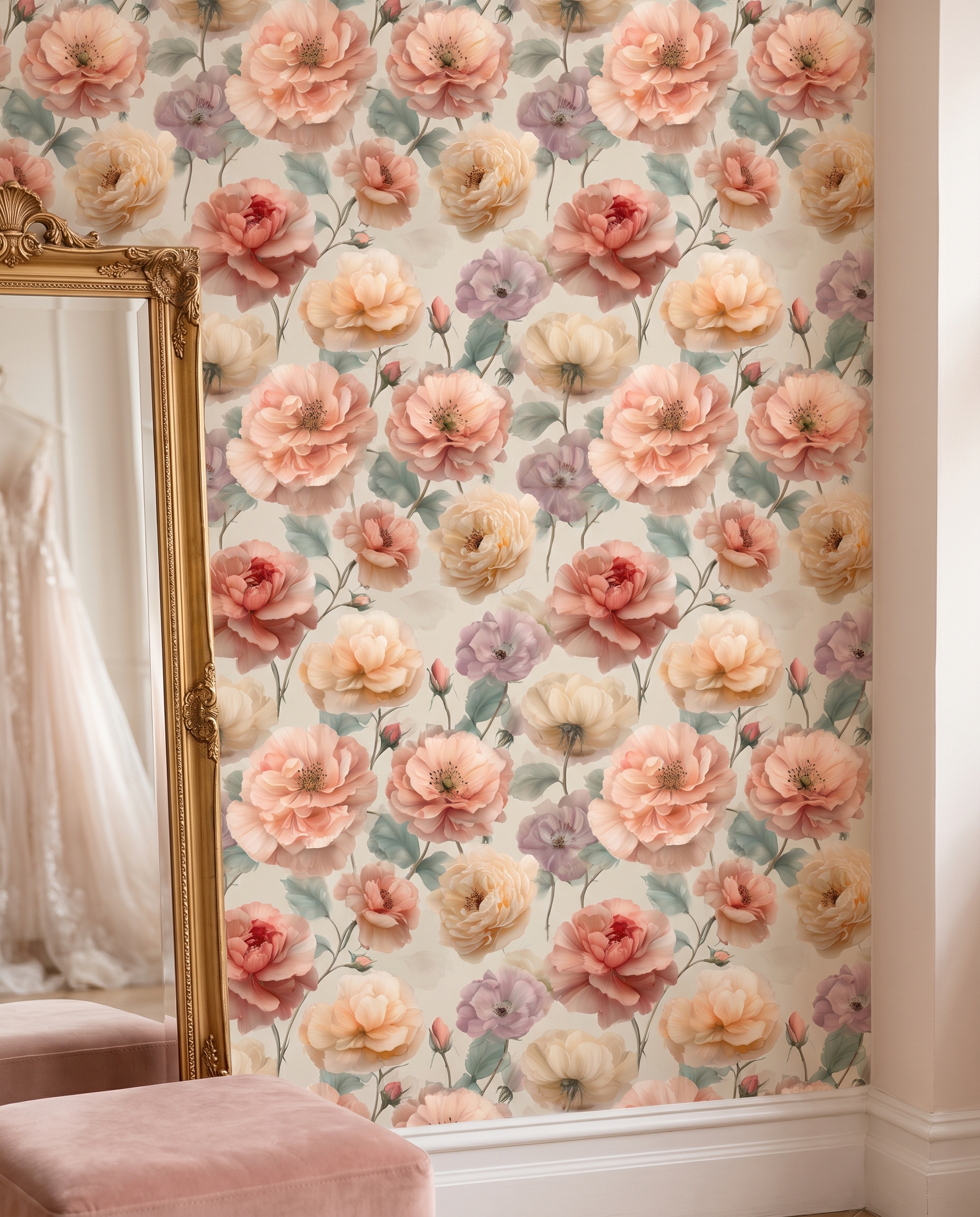 Pastel Pembe ve Şeftali Tonlarında İri Çiçekli Duvar Kağıdı, Romantik Vintage Stil Botanik Duvar Posteri Çiçekli Duvar Kağıtları 2 Pastel Pembe ve Şeftali Tonlarında İri Çiçekli Duvar Kağıdı, Romantik Vintage Stil Botanik Duvar Posteri Çiçekli Duvar Kağıtları 2