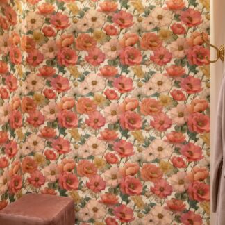 Büyük Pembe ve Mercan Rengi Çiçekli Vintage Duvar Kağıdı, Romantik Botanik Duvar Posteri Çiçekli Duvar Kağıtları Büyük Pembe ve Mercan Rengi Çiçekli Vintage Duvar Kağıdı, Romantik Botanik Duvar Posteri Çiçekli Duvar Kağıtları