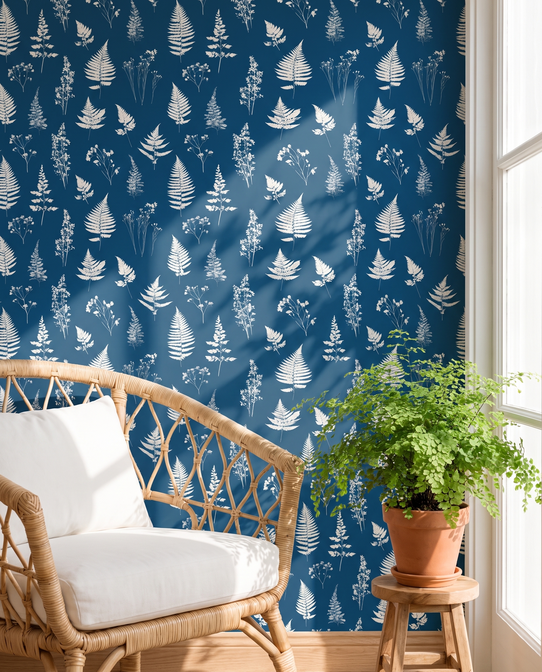 Siyanotip Tarzı Beyaz Eğrelti Otu ve Yaprak Desenli Lacivert Duvar Kağıdı, Minimalist Botanik Duvar Posteri Çiçekli Duvar Kağıtları 2 Siyanotip Tarzı Beyaz Eğrelti Otu ve Yaprak Desenli Lacivert Duvar Kağıdı, Minimalist Botanik Duvar Posteri Çiçekli Duvar Kağıtları 2