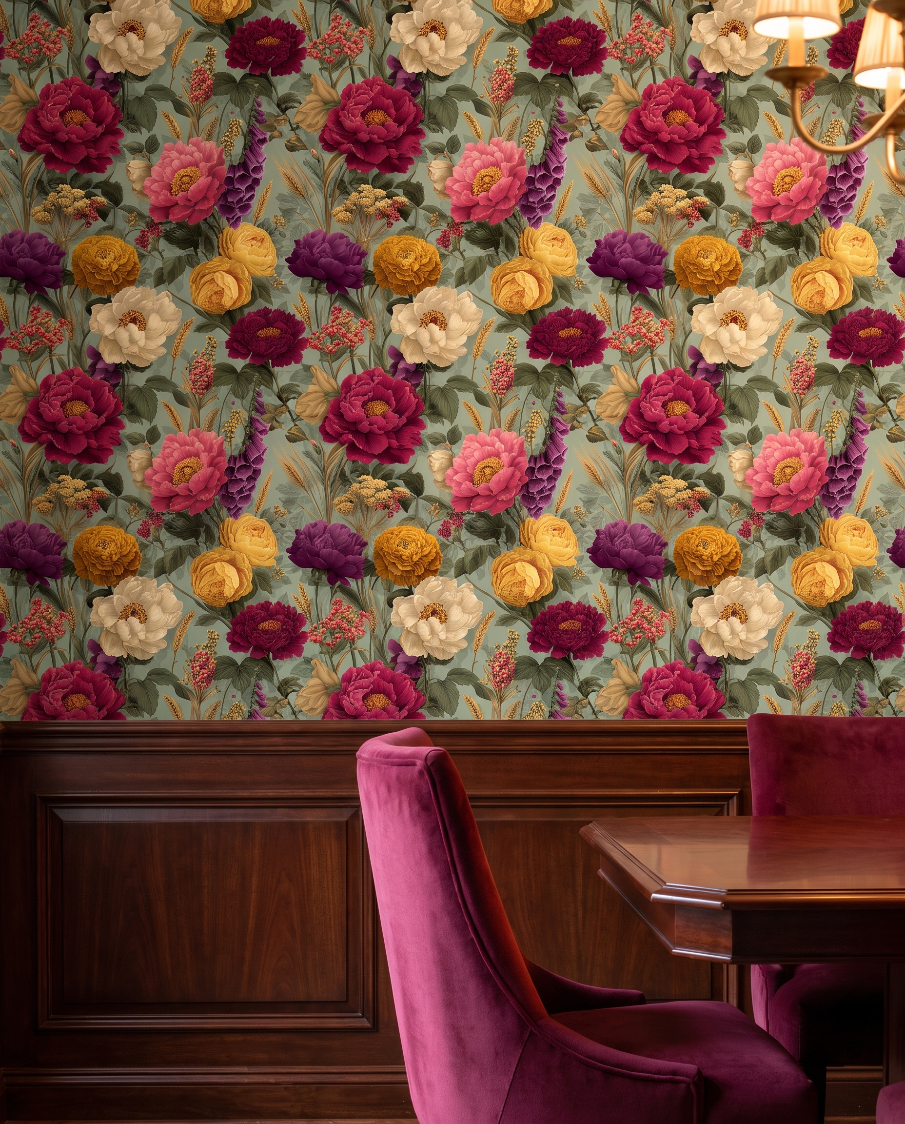 Adaçayı Yeşili Üzerinde Bordo, Pembe ve Sarı Çiçekli Vintage Duvar Kağıdı, Romantik Botanik Desenli Duvar Posteri Çiçekli Duvar Kağıtları 2 Adaçayı Yeşili Üzerinde Bordo, Pembe ve Sarı Çiçekli Vintage Duvar Kağıdı, Romantik Botanik Desenli Duvar Posteri Çiçekli Duvar Kağıtları 2