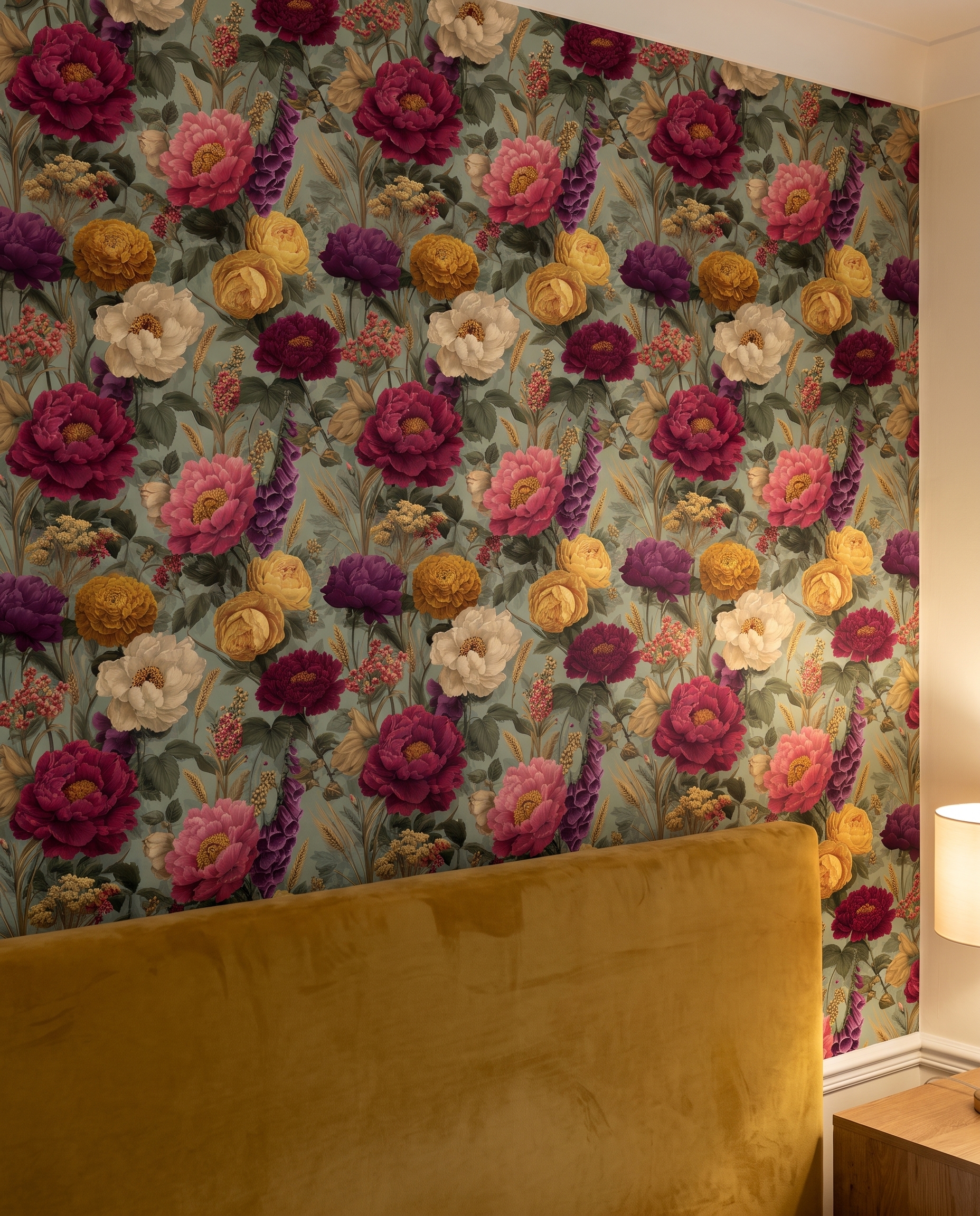 Adaçayı Yeşili Üzerinde Bordo, Pembe ve Sarı Çiçekli Vintage Duvar Kağıdı, Romantik Botanik Desenli Duvar Posteri Çiçekli Duvar Kağıtları 4 Adaçayı Yeşili Üzerinde Bordo, Pembe ve Sarı Çiçekli Vintage Duvar Kağıdı, Romantik Botanik Desenli Duvar Posteri Çiçekli Duvar Kağıtları 4