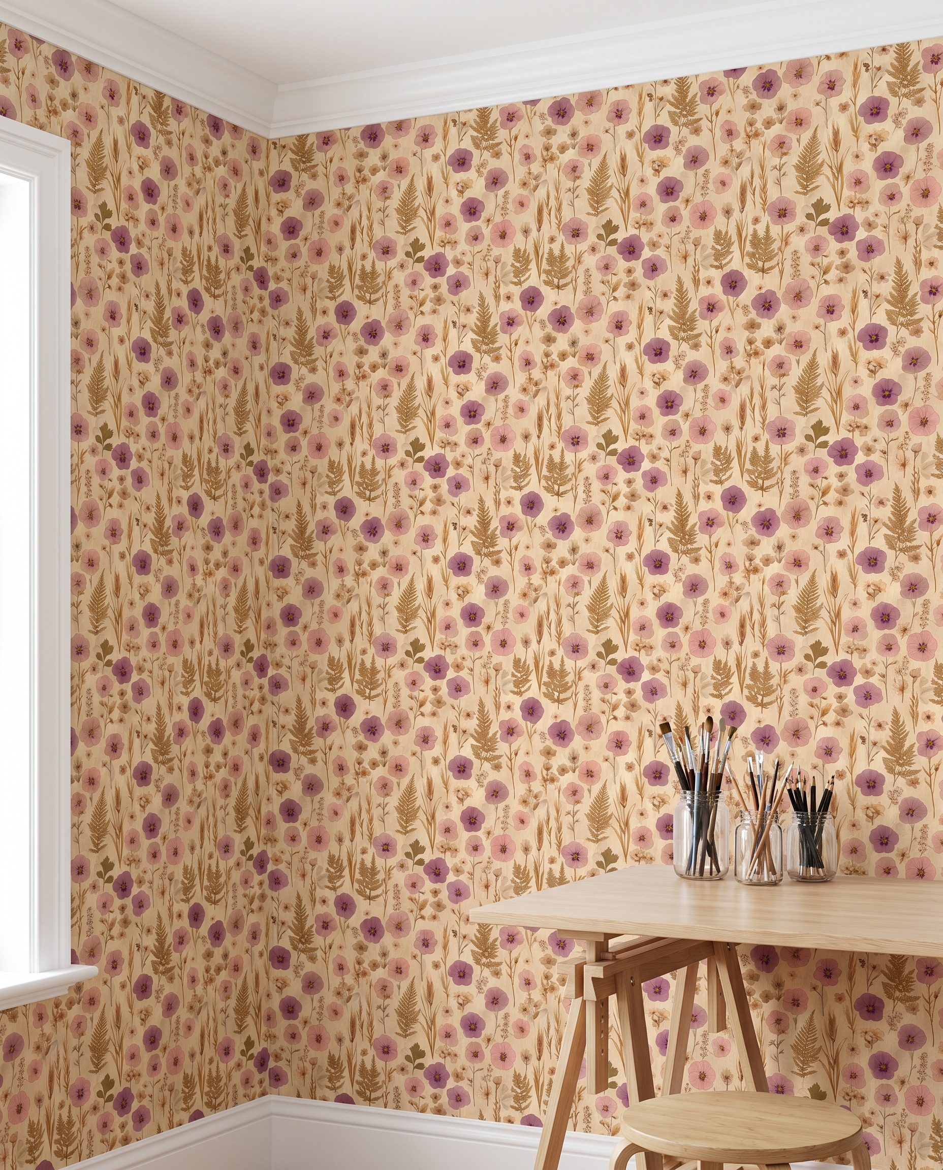 Preslenmiş Pembe ve Mor Çiçekli Vintage Duvar Kağıdı, Kır Evi Stili Botanik Duvar Posteri Çiçekli Duvar Kağıtları 5 Preslenmiş Pembe ve Mor Çiçekli Vintage Duvar Kağıdı, Kır Evi Stili Botanik Duvar Posteri Çiçekli Duvar Kağıtları 5