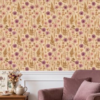 Preslenmiş Pembe ve Mor Çiçekli Vintage Duvar Kağıdı, Kır Evi Stili Botanik Duvar Posteri Çiçekli Duvar Kağıtları Preslenmiş Pembe ve Mor Çiçekli Vintage Duvar Kağıdı, Kır Evi Stili Botanik Duvar Posteri Çiçekli Duvar Kağıtları