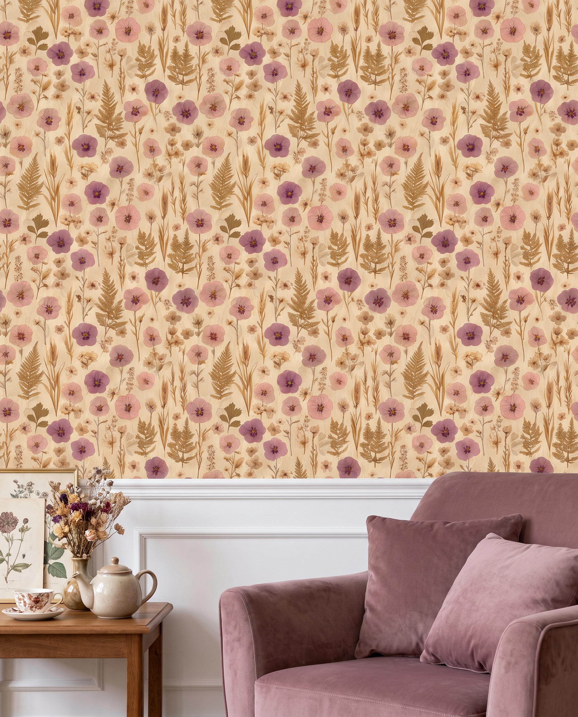 Preslenmiş Pembe ve Mor Çiçekli Vintage Duvar Kağıdı, Kır Evi Stili Botanik Duvar Posteri Çiçekli Duvar Kağıtları 2 Preslenmiş Pembe ve Mor Çiçekli Vintage Duvar Kağıdı, Kır Evi Stili Botanik Duvar Posteri Çiçekli Duvar Kağıtları 2