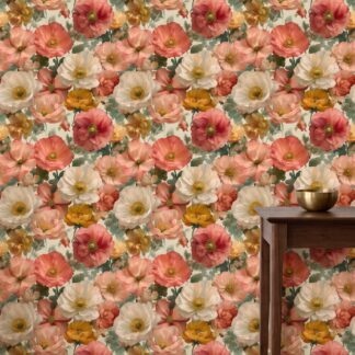 Sıcak Tonlarda Romantik Gelincik Çiçekli Duvar Kağıdı, Vintage Botanik Desenli Duvar Posteri Çiçekli Duvar Kağıtları Sıcak Tonlarda Romantik Gelincik Çiçekli Duvar Kağıdı, Vintage Botanik Desenli Duvar Posteri Çiçekli Duvar Kağıtları