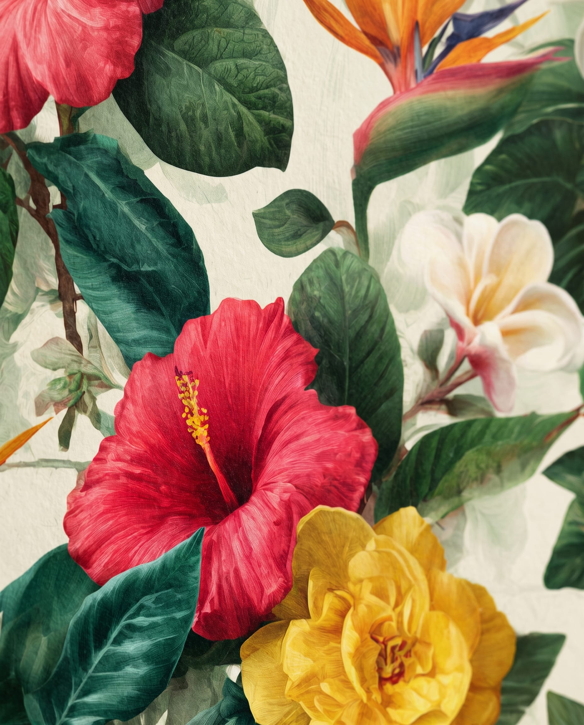 Kırmızı Hibiskus ve Cennet Kuşu Çiçekli Vintage Duvar Kağıdı, Canlı Renkli Tropikal Botanik Duvar Posteri Çiçekli Duvar Kağıtları 6 Kırmızı Hibiskus ve Cennet Kuşu Çiçekli Vintage Duvar Kağıdı, Canlı Renkli Tropikal Botanik Duvar Posteri Çiçekli Duvar Kağıtları 6