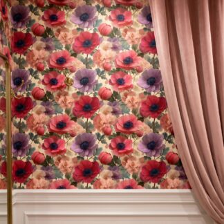 Kırmızı, Pembe ve Mor Çiçekli Romantik Duvar Kağıdı, Vintage Botanik Desenli Duvar Posteri Çiçekli Duvar Kağıtları Kırmızı, Pembe ve Mor Çiçekli Romantik Duvar Kağıdı, Vintage Botanik Desenli Duvar Posteri Çiçekli Duvar Kağıtları