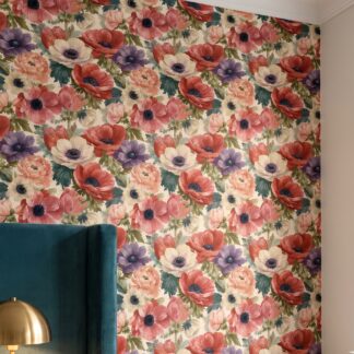 Kırmızı ve Pembe Anemon Çiçekli Vintage Duvar Kağıdı, Romantik Botanik Desenli Duvar Posteri Çiçekli Duvar Kağıtları Kırmızı ve Pembe Anemon Çiçekli Vintage Duvar Kağıdı, Romantik Botanik Desenli Duvar Posteri Çiçekli Duvar Kağıtları