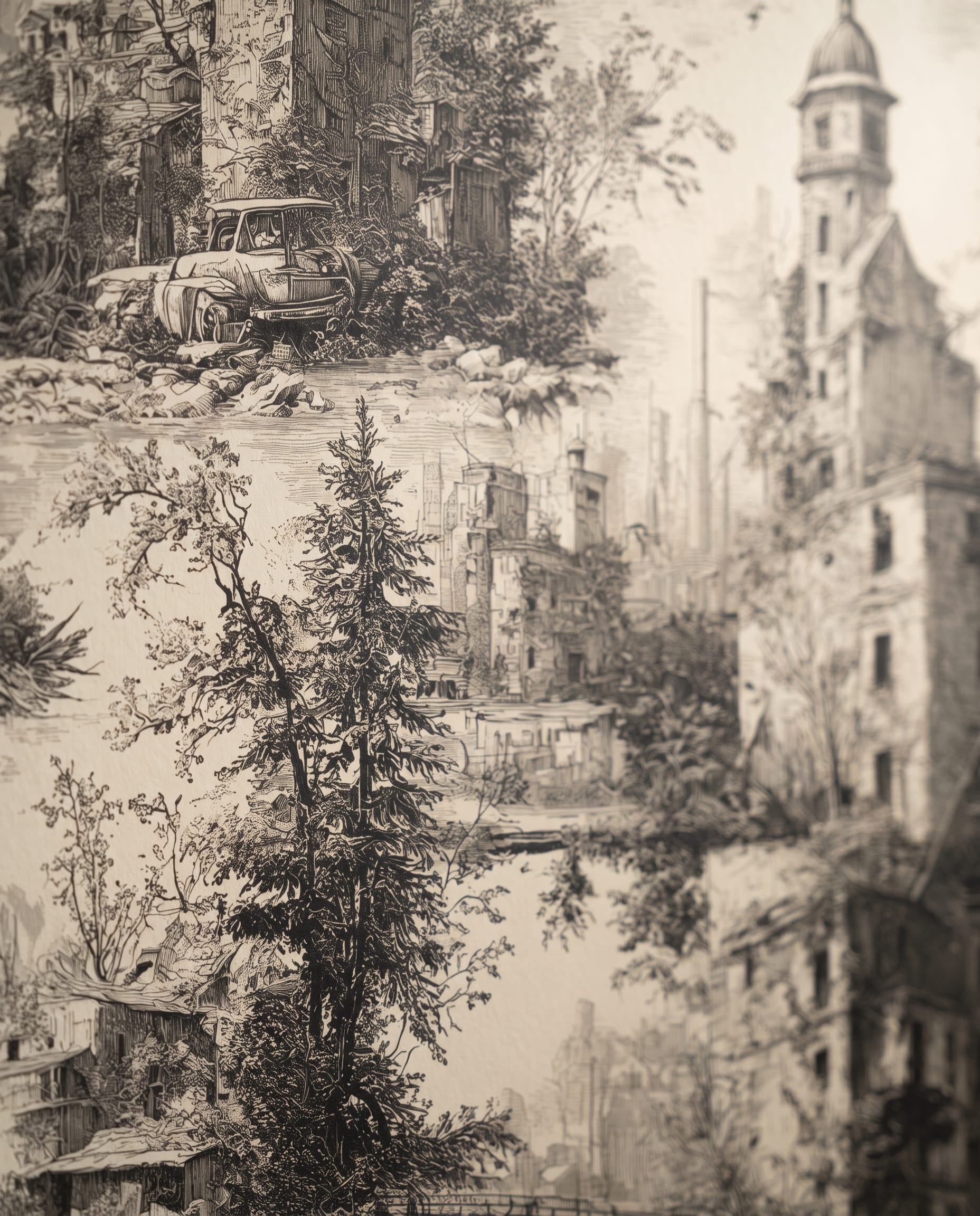Post-Apokaliptik Şehir Manzaralı Gravür Duvar Kağıdı, Vintage Harabe Çizimli Konsept Duvar Posteri Cafe & Restoran & Pastane Duvar Kağıtları 6 Post-Apokaliptik Şehir Manzaralı Gravür Duvar Kağıdı, Vintage Harabe Çizimli Konsept Duvar Posteri Cafe & Restoran & Pastane Duvar Kağıtları 6