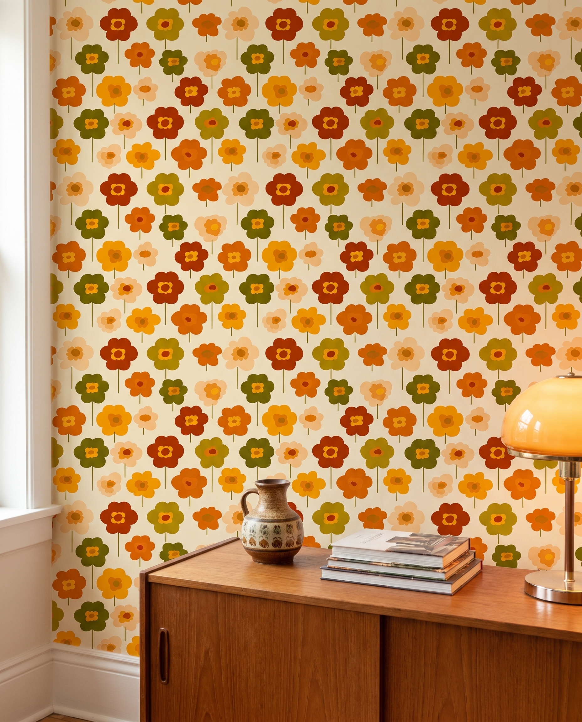 Toprak Tonlarında 70ler Stili Çiçekli Duvar Kağıdı, Retro Papatya Desenli Vintage Duvar Posteri Çiçekli Duvar Kağıtları 3 Toprak Tonlarında 70ler Stili Çiçekli Duvar Kağıdı, Retro Papatya Desenli Vintage Duvar Posteri Çiçekli Duvar Kağıtları 3