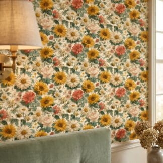 Sarı Ayçiçekleri ve Beyaz Papatyalı Vintage Duvar Kağıdı, Büyük Çiçek Desenli Botanik Duvar Posteri Çiçekli Duvar Kağıtları Sarı Ayçiçekleri ve Beyaz Papatyalı Vintage Duvar Kağıdı, Büyük Çiçek Desenli Botanik Duvar Posteri Çiçekli Duvar Kağıtları
