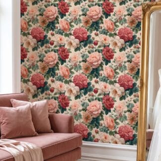 Büyük Kırmızı ve Pembe Şakayık Çiçekli Vintage Duvar Kağıdı, Romantik Botanik Desenli Duvar Posteri Çiçekli Duvar Kağıtları Büyük Kırmızı ve Pembe Şakayık Çiçekli Vintage Duvar Kağıdı, Romantik Botanik Desenli Duvar Posteri Çiçekli Duvar Kağıtları