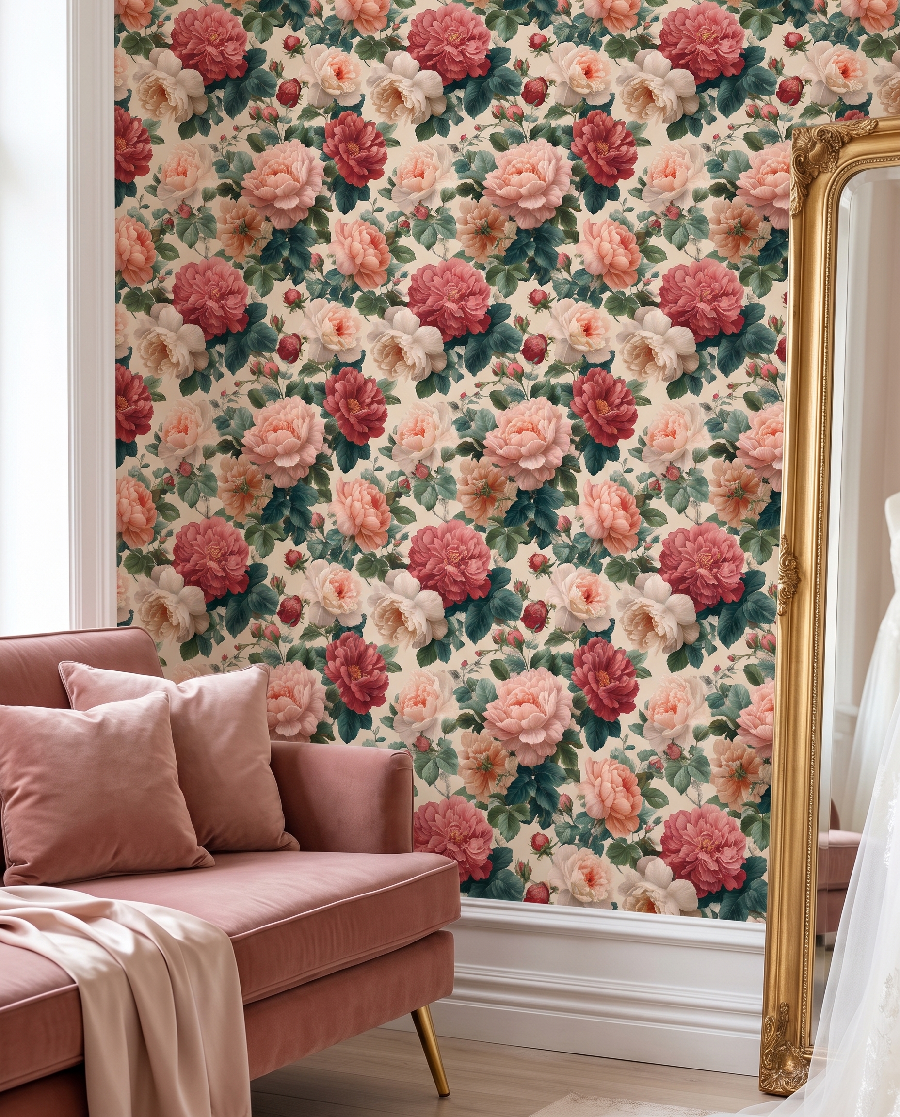 Büyük Kırmızı ve Pembe Şakayık Çiçekli Vintage Duvar Kağıdı, Romantik Botanik Desenli Duvar Posteri Çiçekli Duvar Kağıtları 2 Büyük Kırmızı ve Pembe Şakayık Çiçekli Vintage Duvar Kağıdı, Romantik Botanik Desenli Duvar Posteri Çiçekli Duvar Kağıtları 2