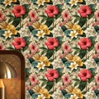 Canlı Renkli Tropikal Çiçekler Desenli Vintage Duvar Kağıdı, Botanik Sanatı Yatak Odası Duvar Posteri Çiçekli Duvar Kağıtları Canlı Renkli Tropikal Çiçekler Desenli Vintage Duvar Kağıdı, Botanik Sanatı Yatak Odası Duvar Posteri Çiçekli Duvar Kağıtları